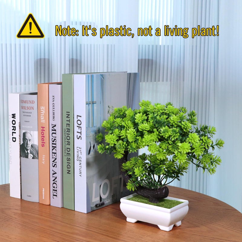 yoerm Fake Plants Small Artificial Bonsai Tree for Home Decor Living Room Bathroom Bookshelf Entryway Table Wall Shelf Modern Farmhouse Decor, 8.5" Tall, Green - Image 2